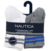 Wholesale - 6pk WHT NAUTICA POP STRIPE CREW SOCKS SIZE 6-8, UPC: 193159219468